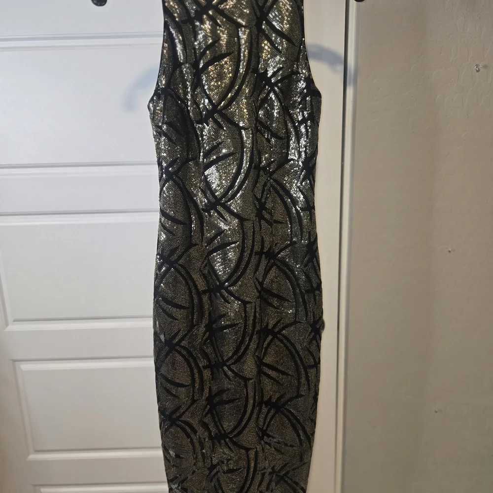 Marciano Black and Gold Sequin Dress - Picture 2 of 8